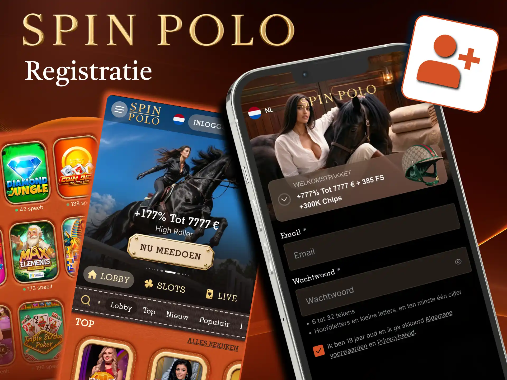 Op Spinpolo maak je mobiel een account aan met naam en contactgegevens.