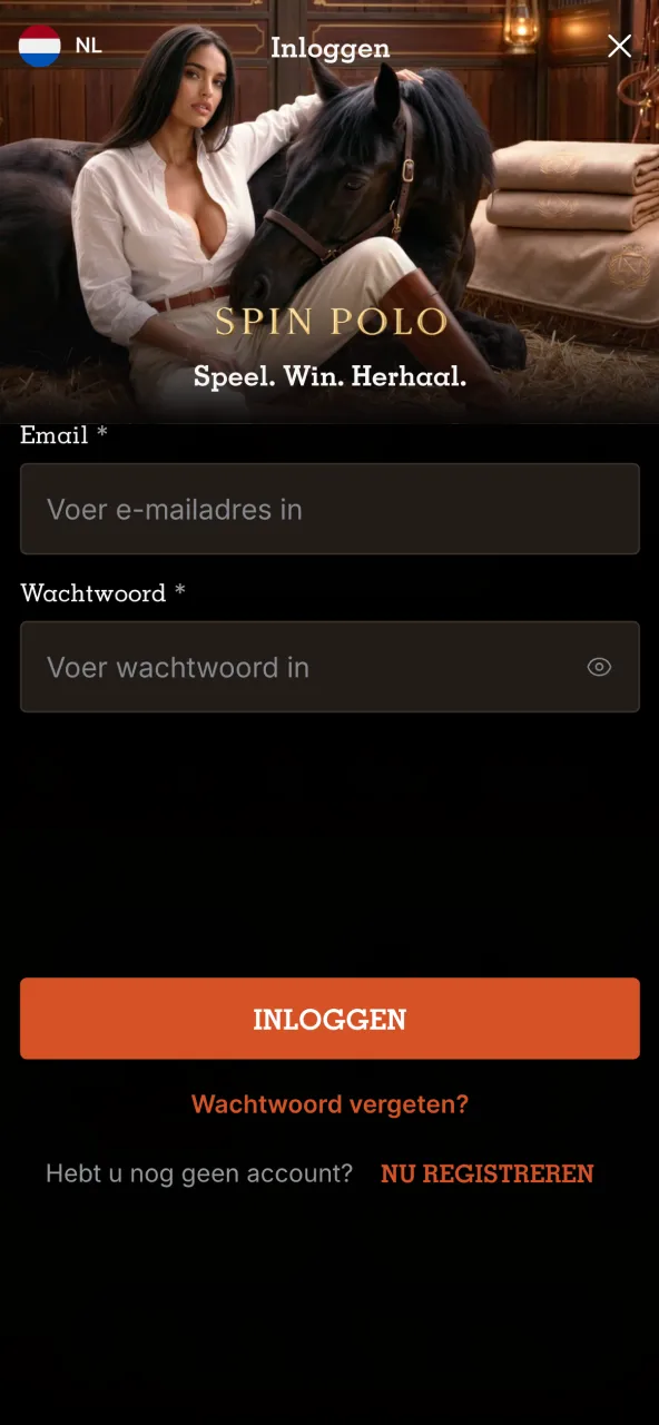 Spinpolo accountregistratie app begeleidt gebruikers stap voor stap.