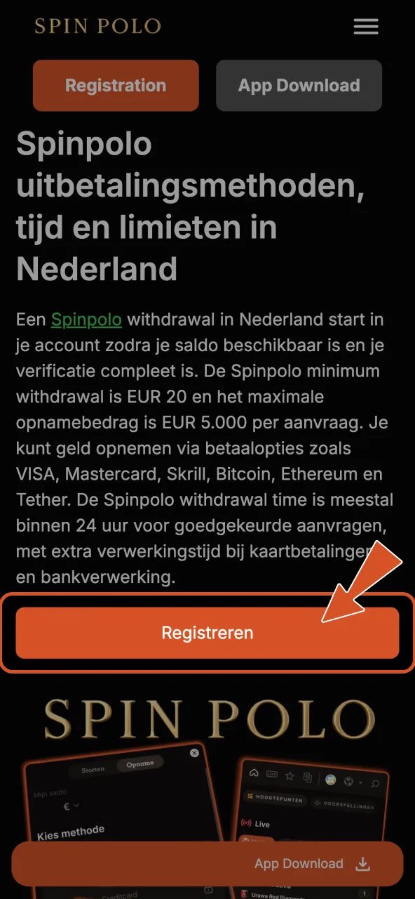 Log in op Spinpolo met de knop hieronder en bekijk je saldo.