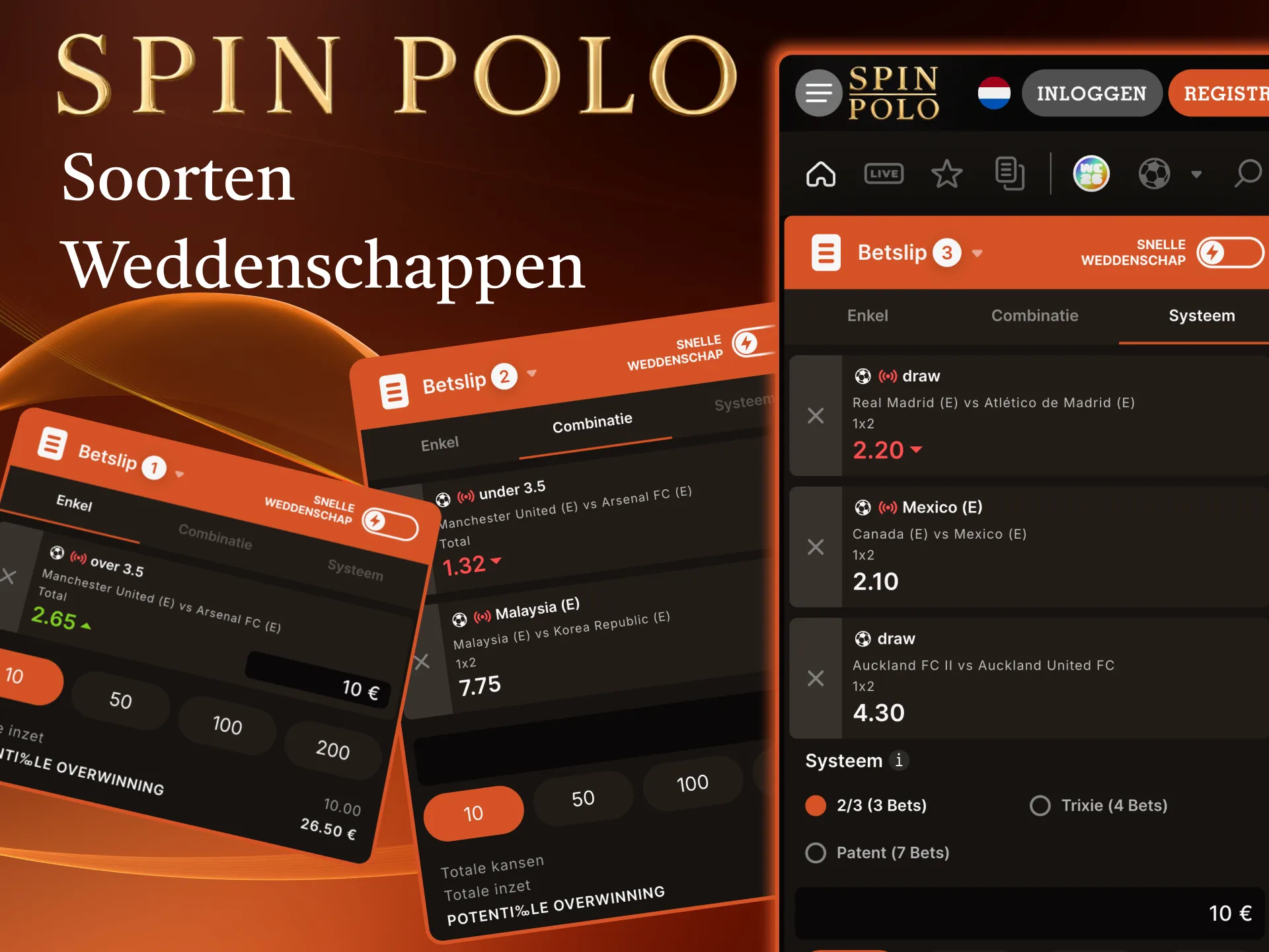 Verschillende bettypes op Spinpolo geven keuze in risico, odds en selecties.