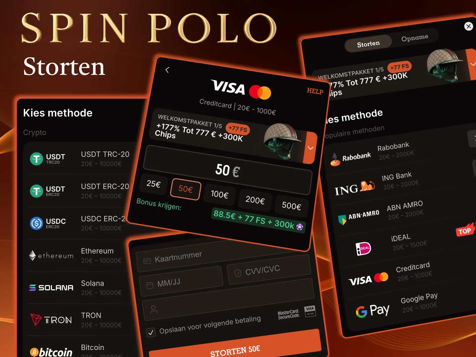 Spinpolo laat je snel storten via kaarten, wallets, crypto en cashier.