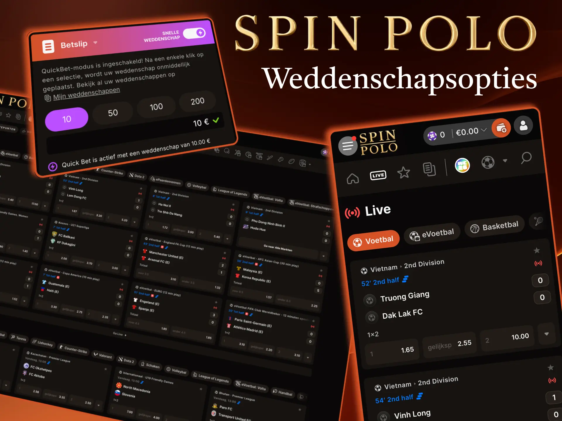 Op Spinpolo kies je tussen live odds, prematch bets en combinaties.