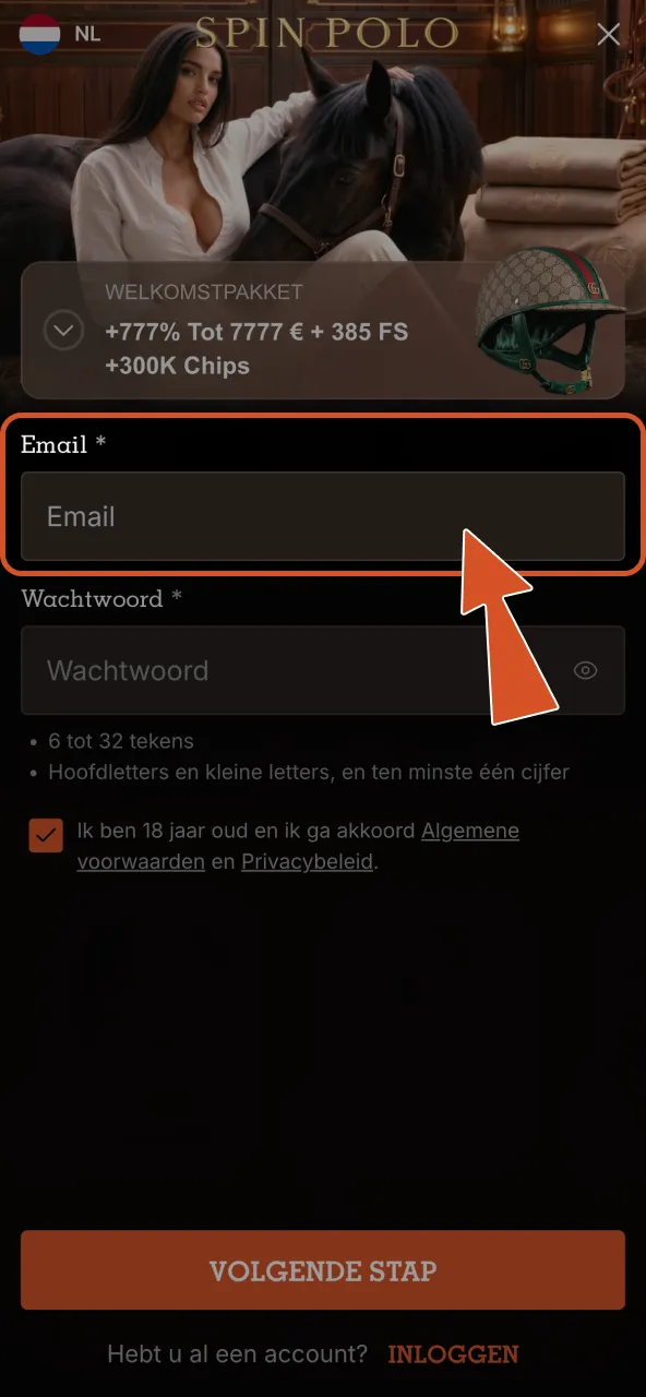 Spinpolo registratiegegevens invullen zoals op je officiële documenten.