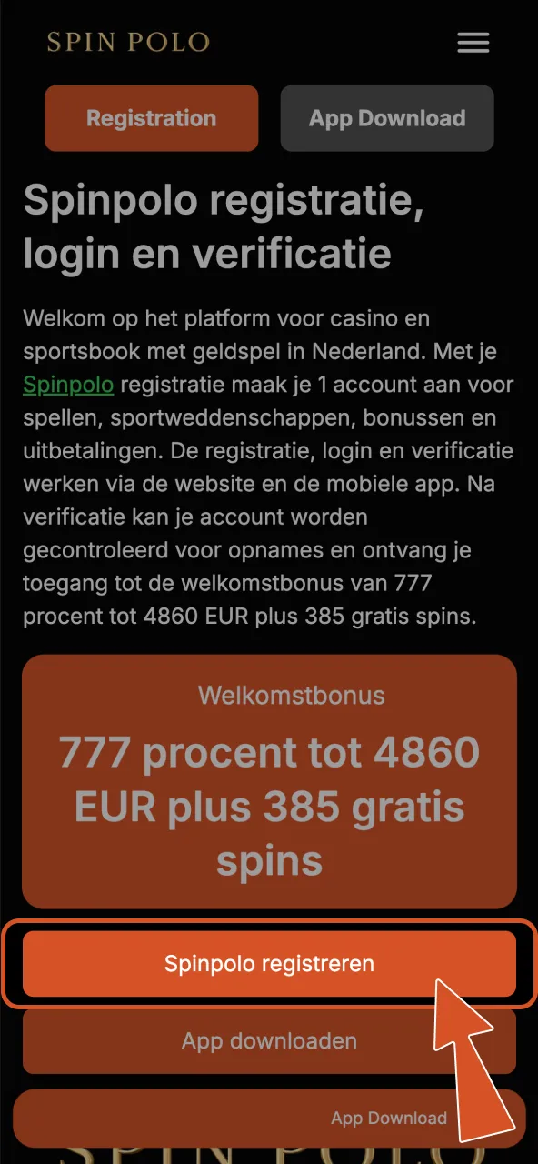 Spinpolo formulier openen door op de knop te klikken.