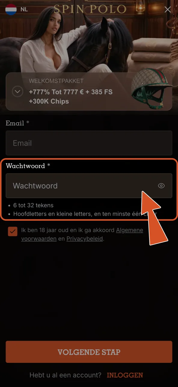 Kies een sterk, uniek Spinpolo wachtwoord.