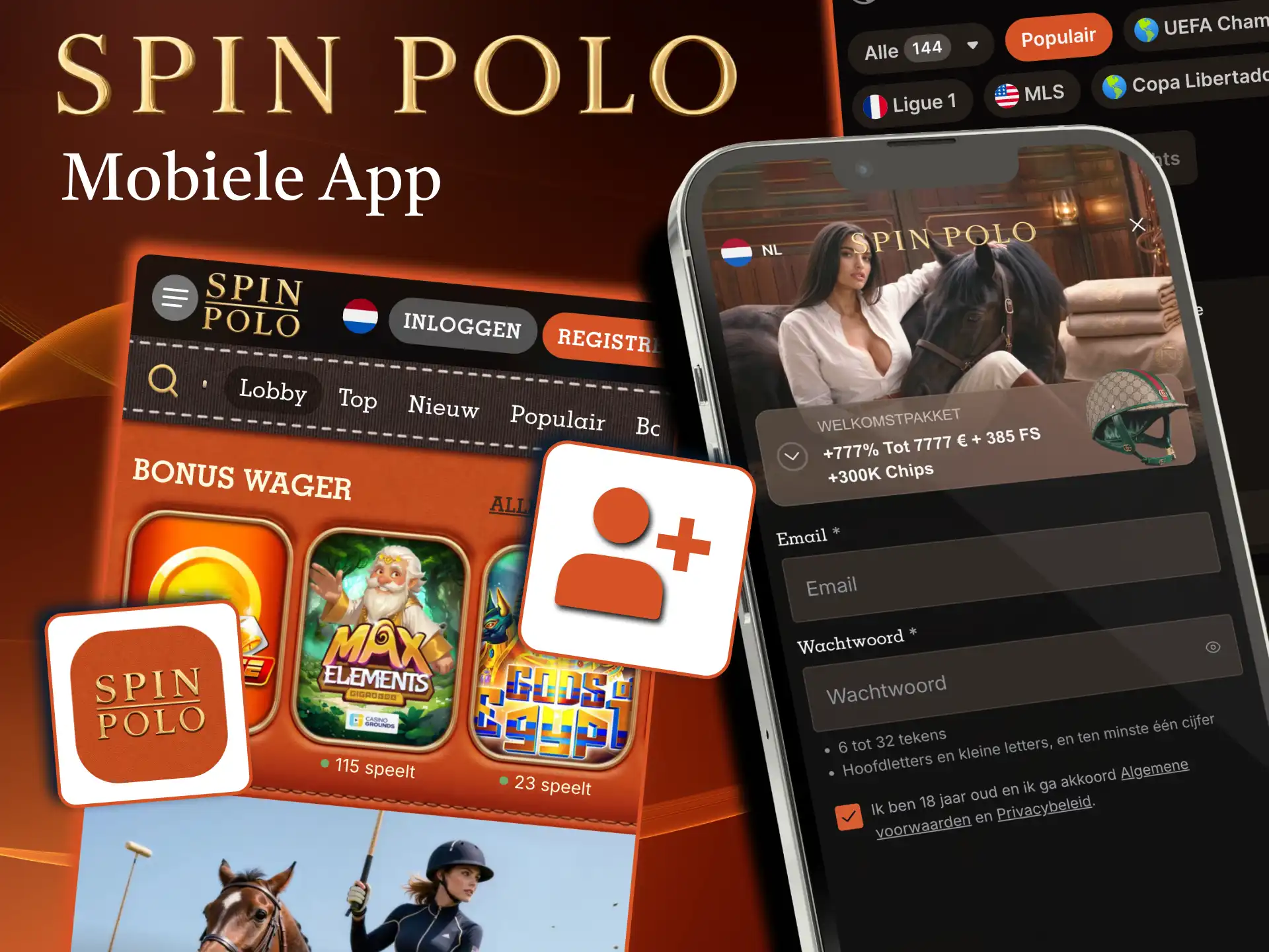 Spinpolo app registratie met bestaande gegevens en eenvoudige bevestiging.