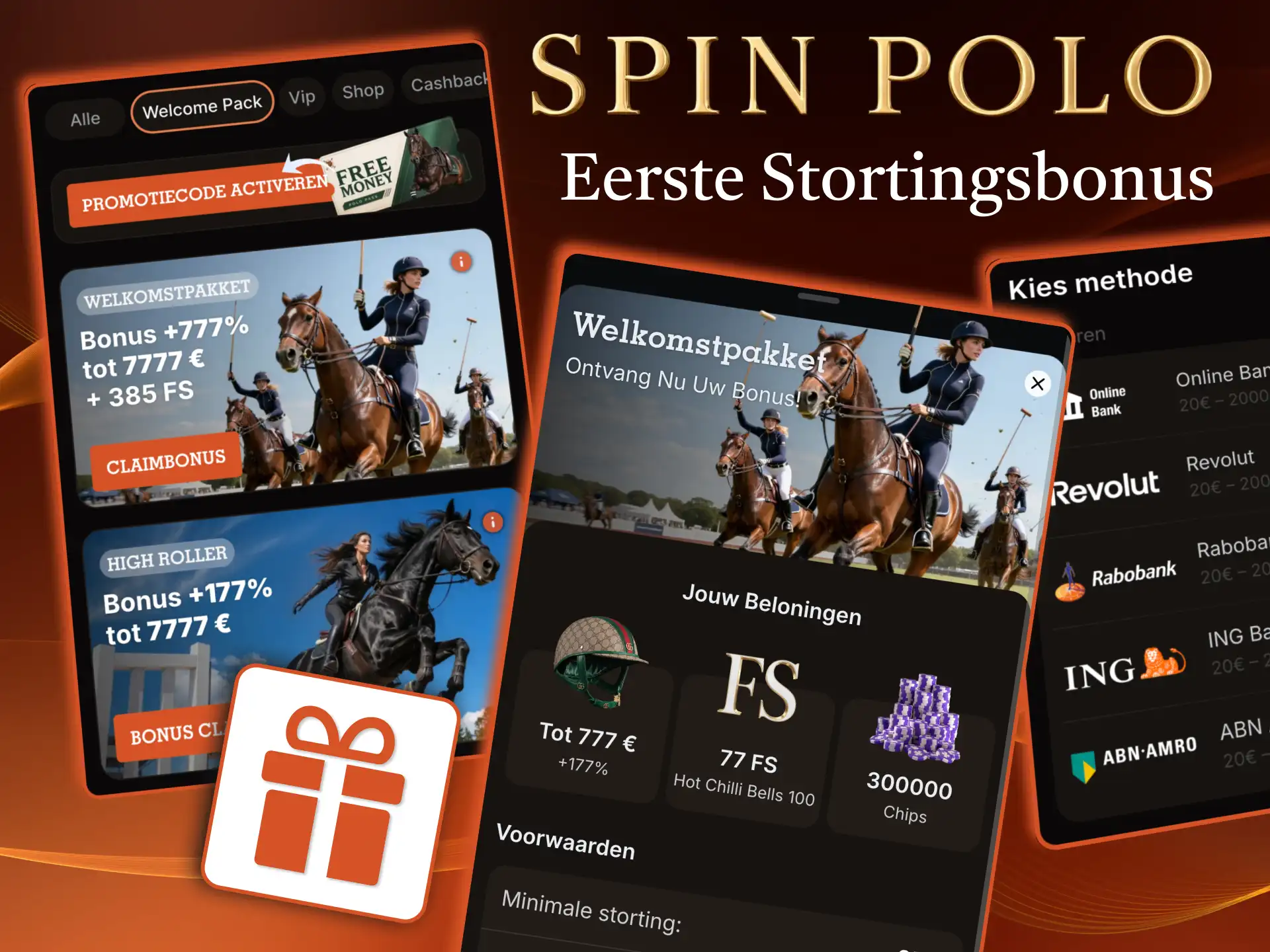 Welkomstbonus bij Spinpolo voor casinospellen met inzetvereisten en looptijd.