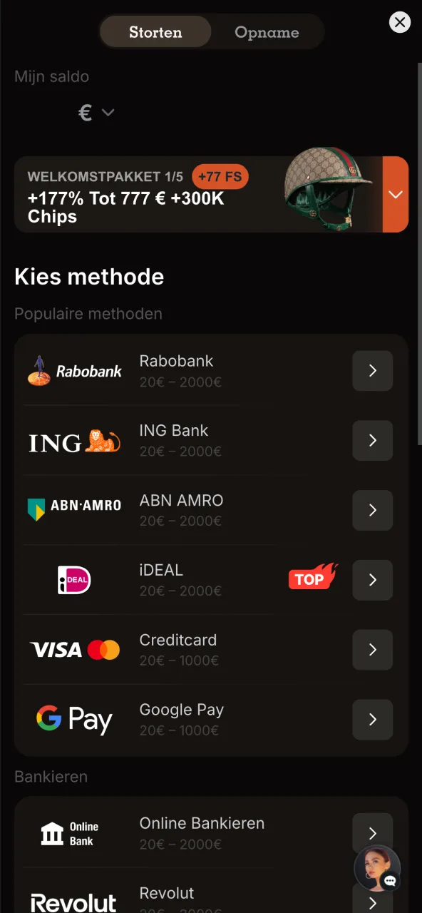 Kies bij Spinpolo een betaalmethode op jouw naam, zoals VISA, Mastercard of Skrill.